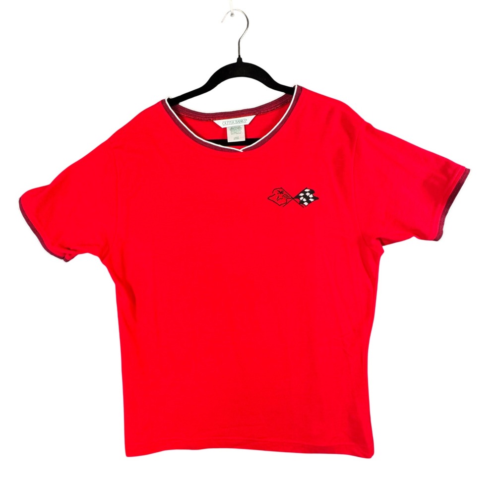 VTG Womens 90s Corvette Logo Tee Outer Banks Red Racing Americana Car‎ Culture L